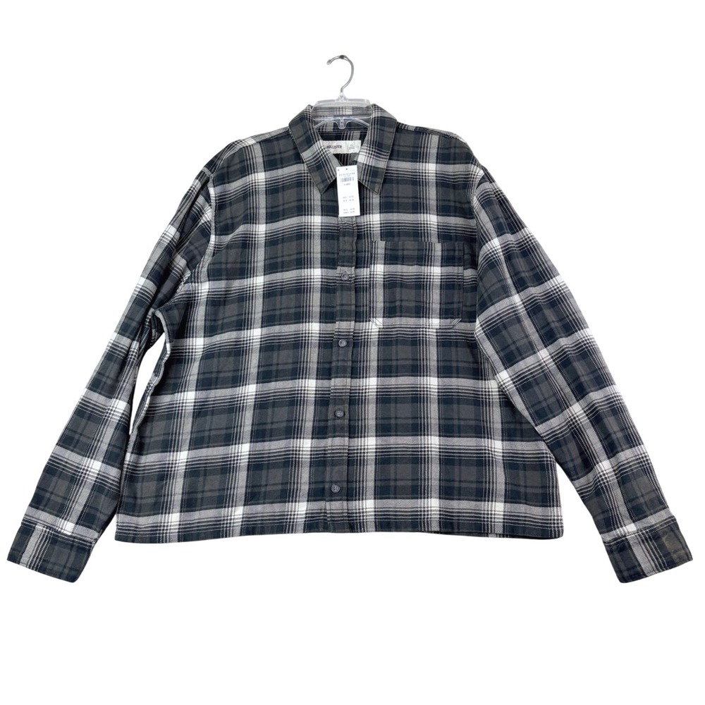 Hollister XL Black Grey Plaid Flannel Shirt Long Sleeve Cotton Button Down NWT